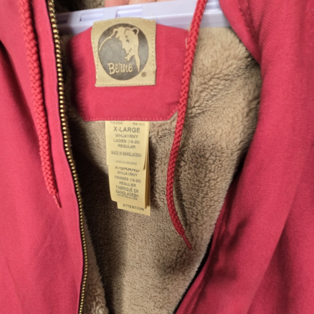 Berne Jacket Womens XL Pink Canvas Duck Work Workwear Sherpa Lined Hooded - Picture 11 of 14